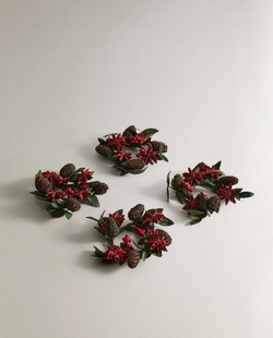 ZARA HOME НАБОР РОЖДЕСТВЕНСКИХ КОЛЕЦ ДЛЯ САЛФЕТОК ИЗ ЛИСТЬЕВ (4 ШТ.), КРАСНЫЙ