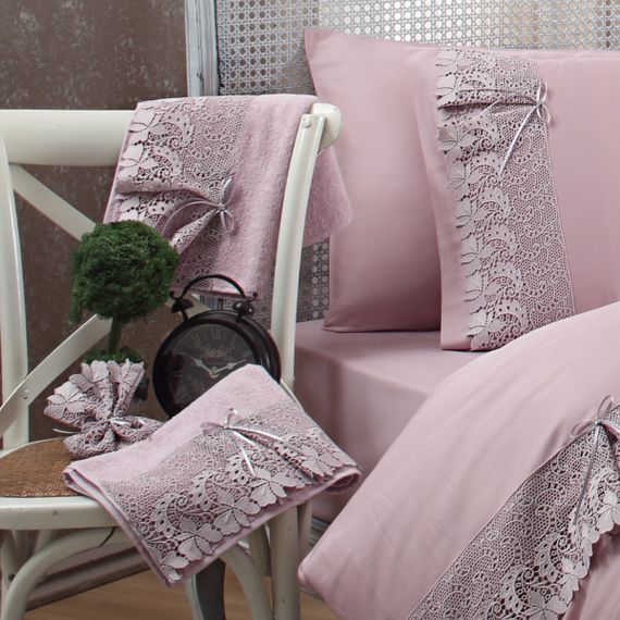 Набор КПБ с покрывалом +полотенце CAROLINE  Лиловый Gelin Home  евро