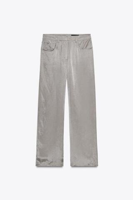 ZARA БРЮКИ ИЗ СТРУЯЩЕЙСЯ ТКАНИ С АТЛАСНЫМ ЭФФЕКТОМ — ZW COLLECTION, СВЕТЛО-СЕРЫЙ