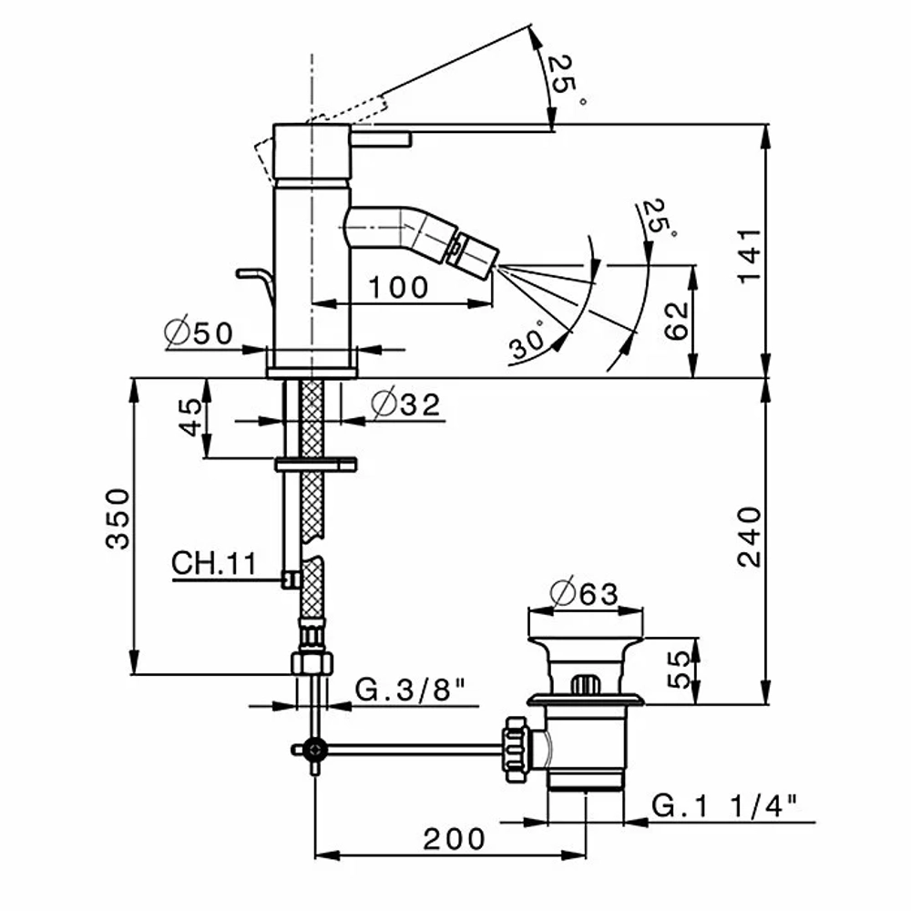 Смеситель для биде Cisal LESS LN00055021 хром
