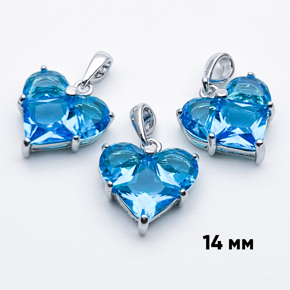 Подвеска сердце, цвет серебро (родий) +ультрамарин, размер 14*14 мм, цена за 1 шт
