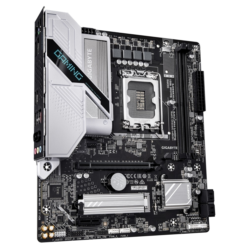 Материнская плата Gigabyte H810M GAMING WIFI6 (Socket 1851, IntelH810, 2xDDR5-6400, mATX HDMI+DP, 1xPCI-Ex16, 1xPCI-Ex1, 4xSATA3(RAID 0 / 1 / 5 / 10), 1xM.2, 8Ch Audio, 2.5GLan, WiFi, (5+4)xUSB2.0, (1+2)xUSB3.2, (0+1)xUSB )