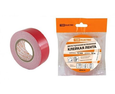 Двухсторонняя вспененная клейкая лента ширина 12 мм длина 10 м TDM