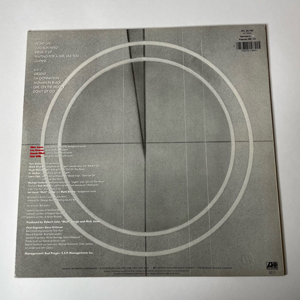 Винтажная виниловая пластинка LP Foreigner 4 (Germany 1981)