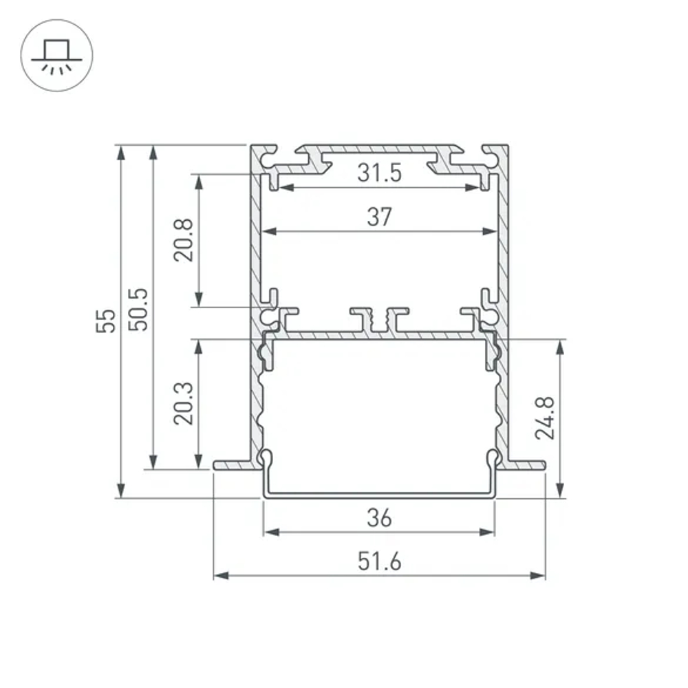 Профиль SL-LINIA52-3L-F-2000 ANOD (Arlight, Алюминий) 044682