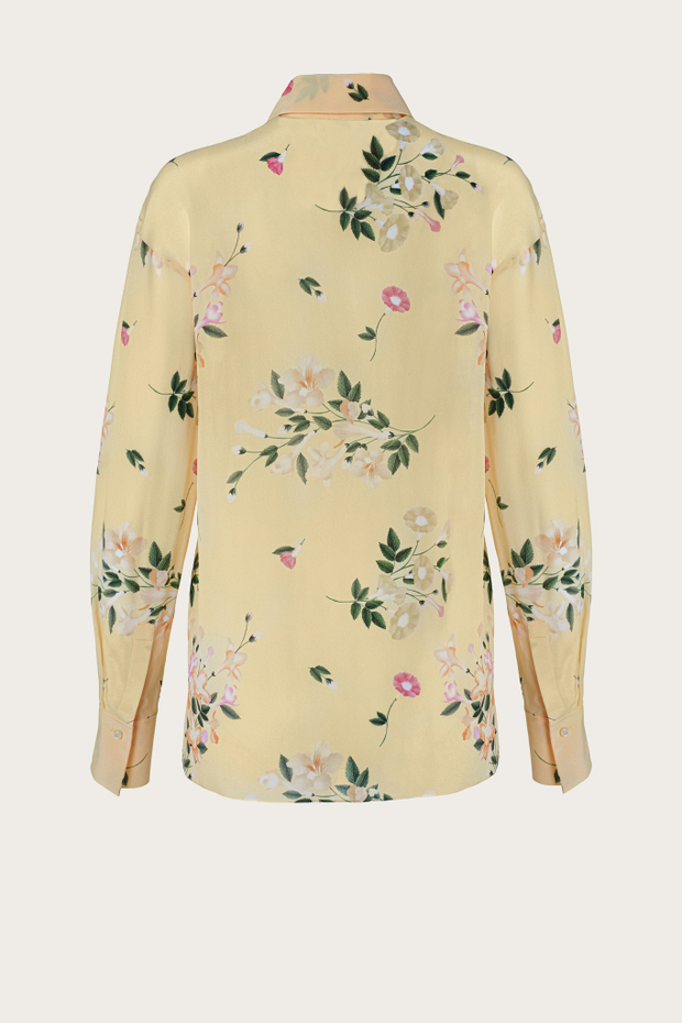 БЛУЗА ИЗ ЖЕЛТОГО ШЕЛКА С АВТОРСКИМ ПРИНТОМ