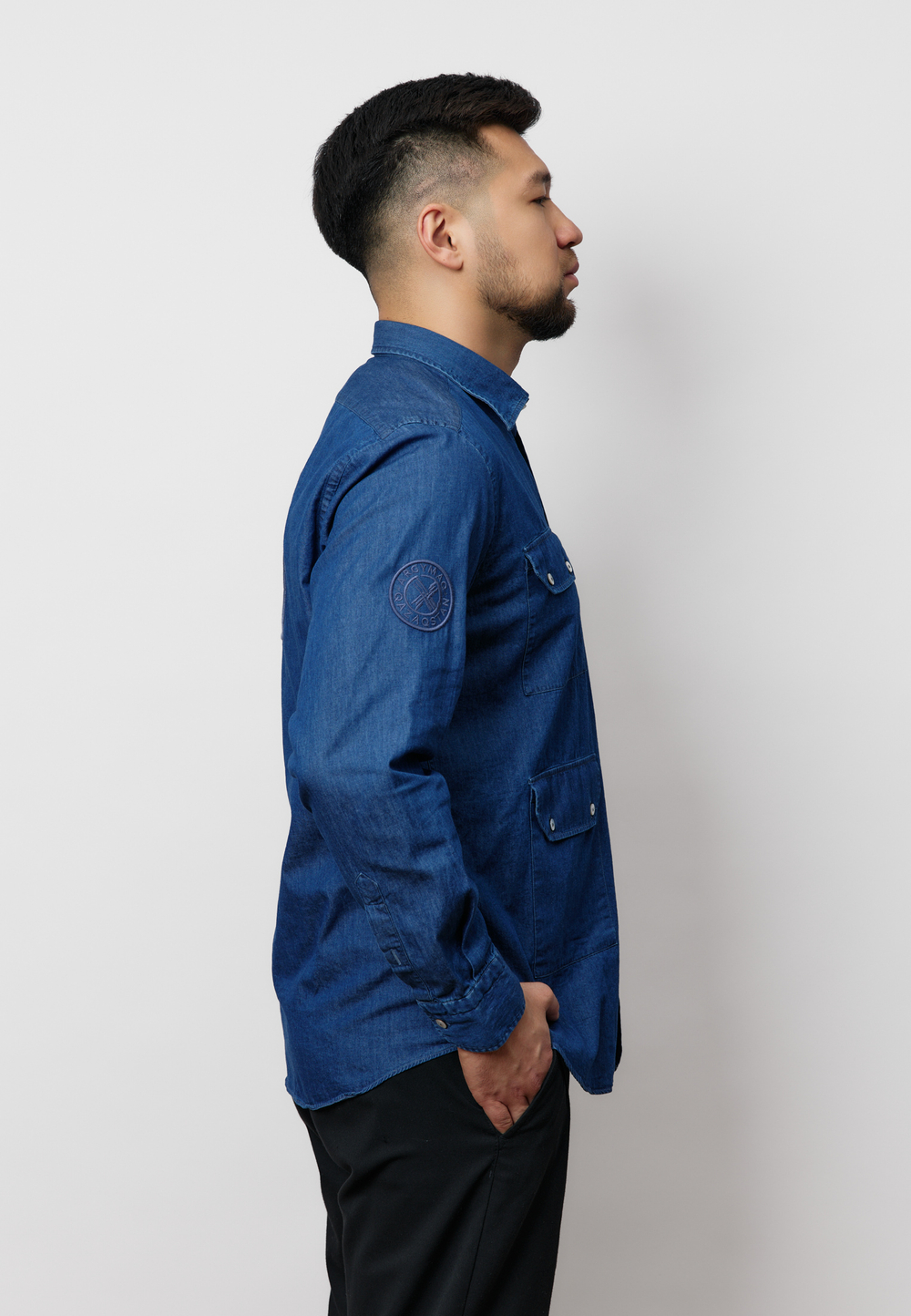 Рубашка мужская с накладными карманами DENIM BLUE