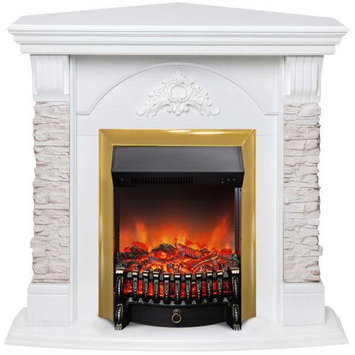 Каминокомплект Real Flame Athena Corner GR с очагом Fobos Lux Brass (угловой)