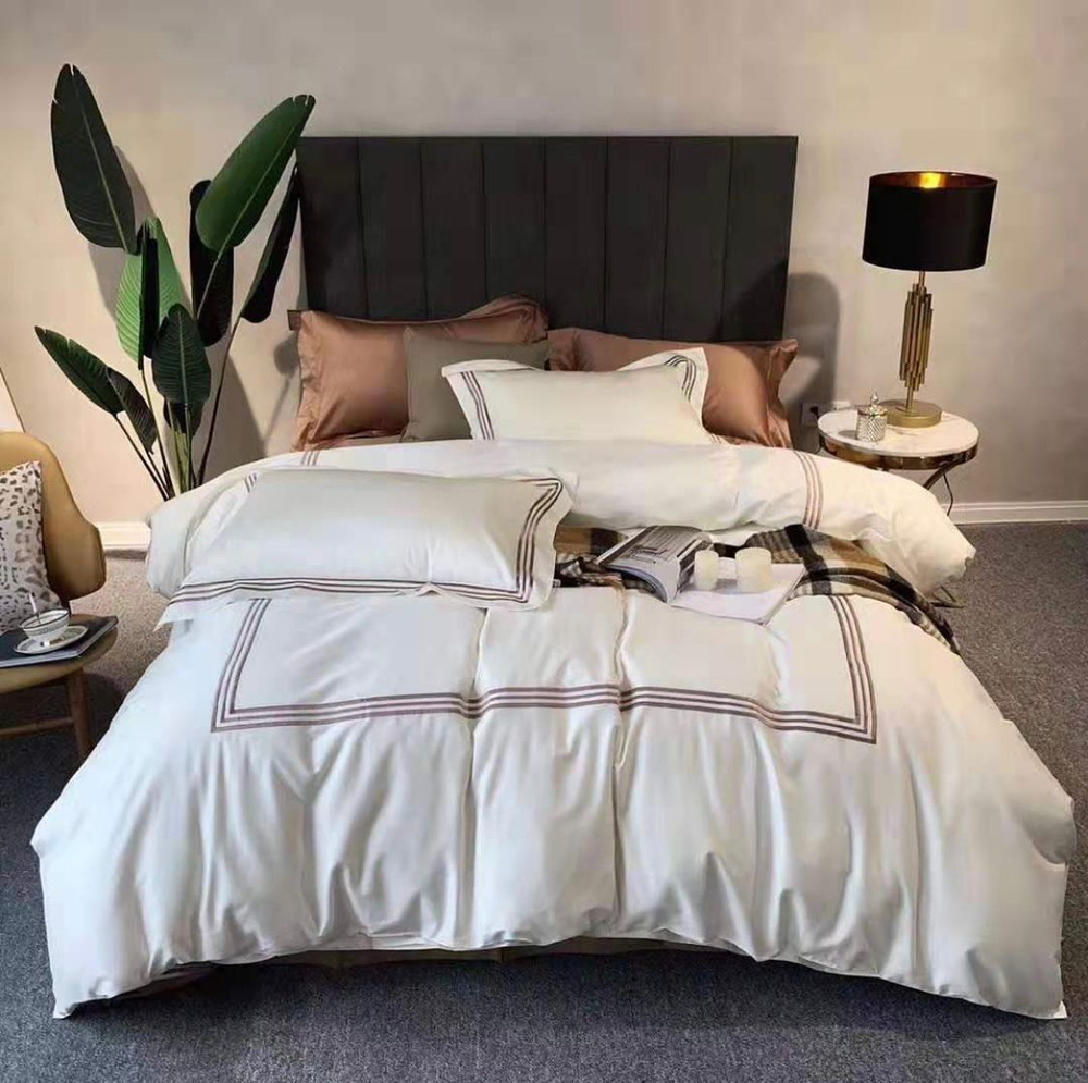 ZEPHYR HOME КПБ Двуспалка ЕВРО Египетский хлопок 100s белый с бежевыми