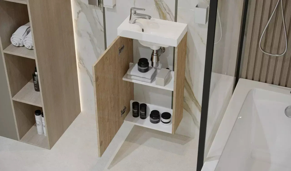Тумба подвесная VELVEX Estea 40.1D дуб санремо с раковиной Cersanit MODUO 40
