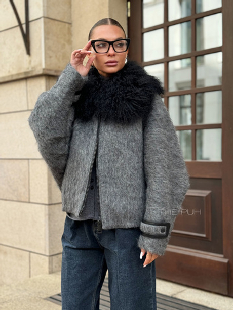 Графитовая куртка из шерсти со съемным мехом