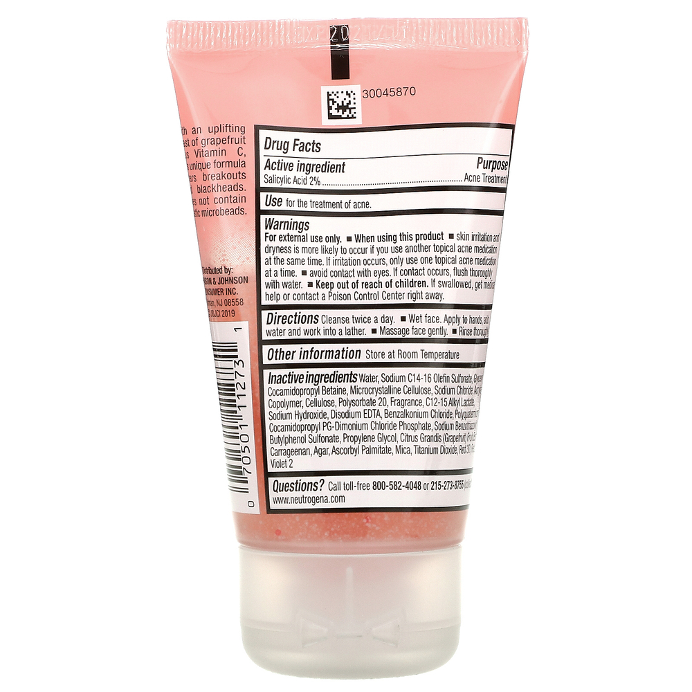 Neutrogena, Безмасляное средство для умывания от акне, пенный скраб с розовым грейпфрутом, 59 мл (2 жидк. Унции)