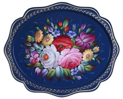 Жостовский поднос декоративный, размер 38х30 см (A15), металлический