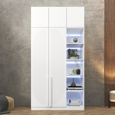 Шкаф Агератум МДФ двухсекционный с антресолью и стеллажом в белой эмали - Белый Фасадный 0101  170*60*240