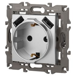 Розетка ЭРА Elegance 14-4109-03 2P+E 16A-250В штор. с 2xUSB 5В-3А алюминий