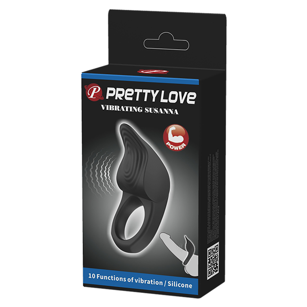 Эрекционное кольцо с вибрацией из силикона черное PRETTY LOVE BI-210235
