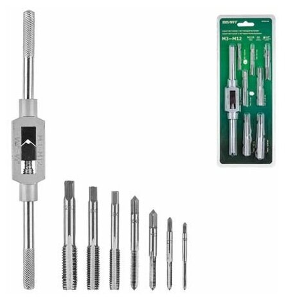 Набор метчиков Волат 87510-08, 8 шт., GCr15, метрическая резьба М3-M12