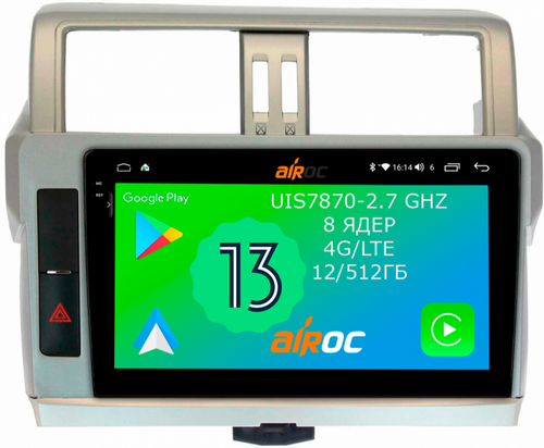 Магнитола для Toyota Land Cruiser Prado 150 2014-2017 - Airoc 2K AU-1116 Android 13, Быстрейшая, SIM-слот