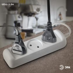 Удлинитель электрический ЭРА UX-3-3m без заземления 3 розетки 3м ПВС 2x0,75мм2 6А | Бытовые удлинители