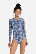 Купальник с рукавами "Васильки пиксели"