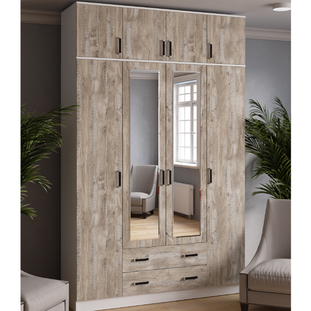 Шкаф для одежды и белья с антресолью Лагуна 160 см, белый/дуб юкон