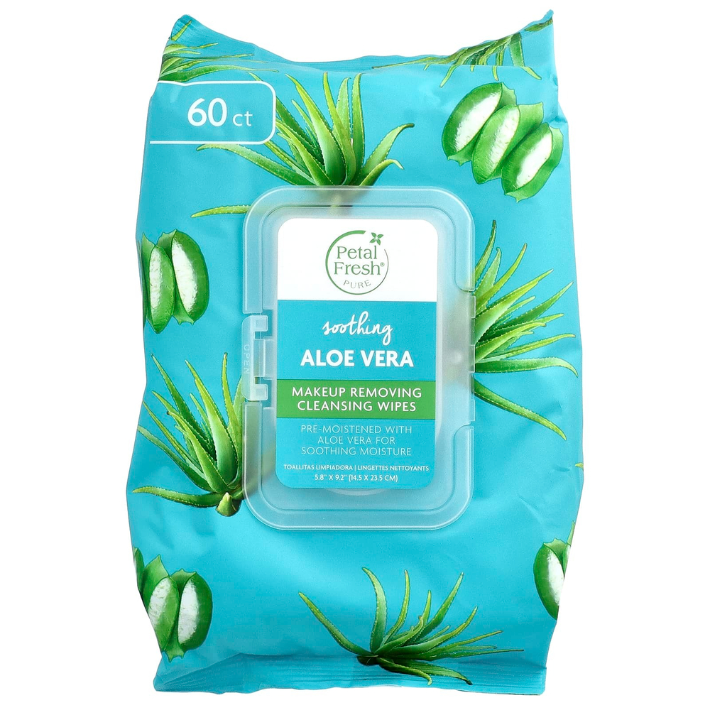 Petal Fresh, очищающие салфетки для снятия макияжа, успокаивающее алоэ вера, 60 салфеток