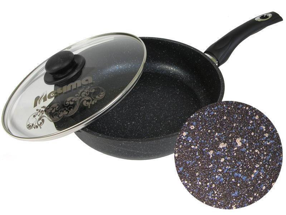 Сковорода 24см Гранит star с несъемной ручкой и стеклянной крышкой