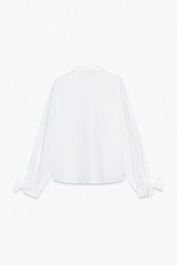 ZARA РУБАШКА ИЗ ПОПЛИНА С ЗАВЯЗКАМИ, БЕЛЫЙ