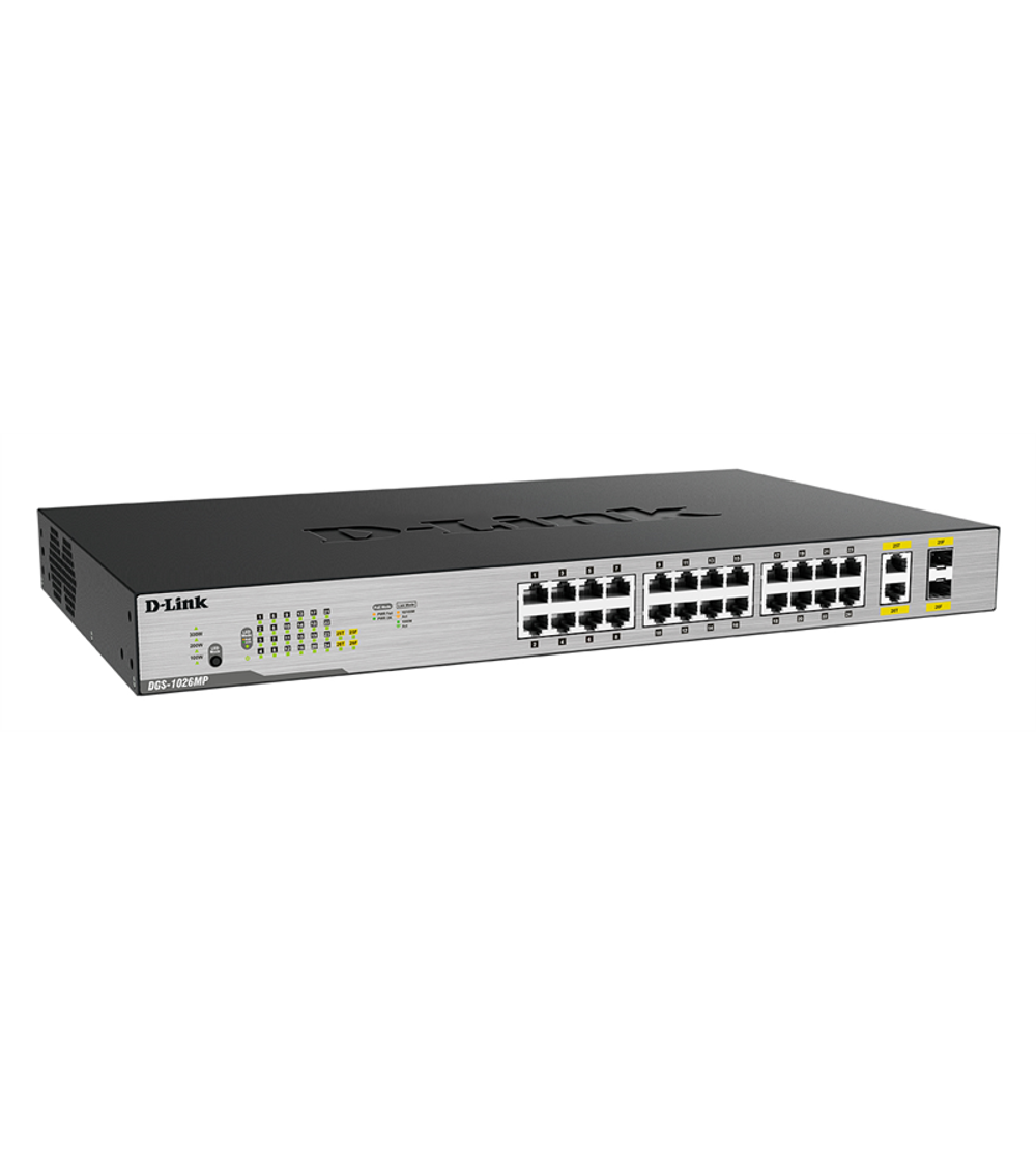 DGS-1026MP/B1AD-Link Unmanaged Switch 24x1000Base-T PoE, 2xCombo 1000Base-T/SFP, PoE Budget 370W, metal case