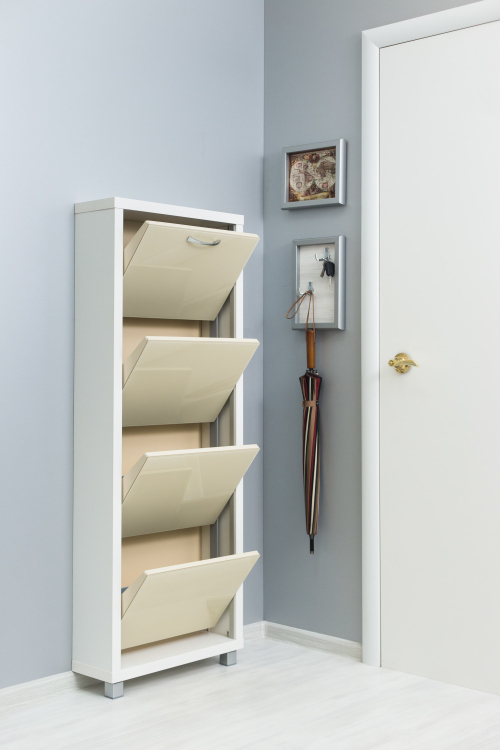 Обувница в прихожую компактная для обуви Люкс 4 капучино стекло белая