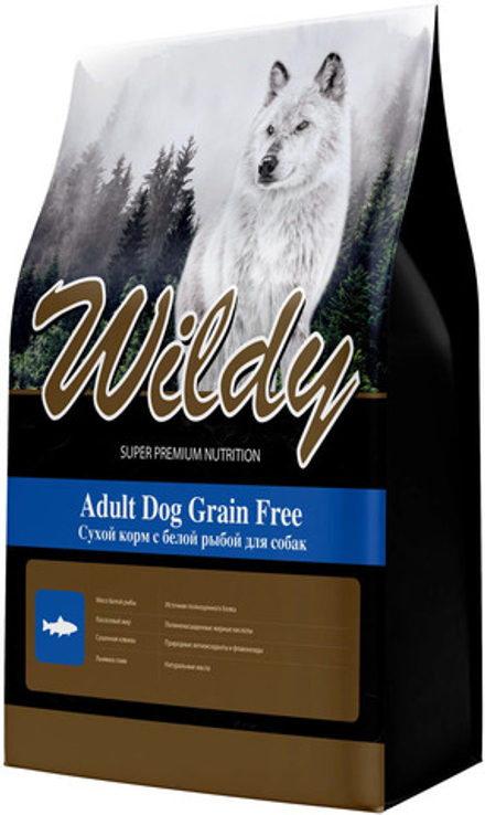 Wildy 3кг Adult Grain Free для собак, беззерновой, с белой рыбой