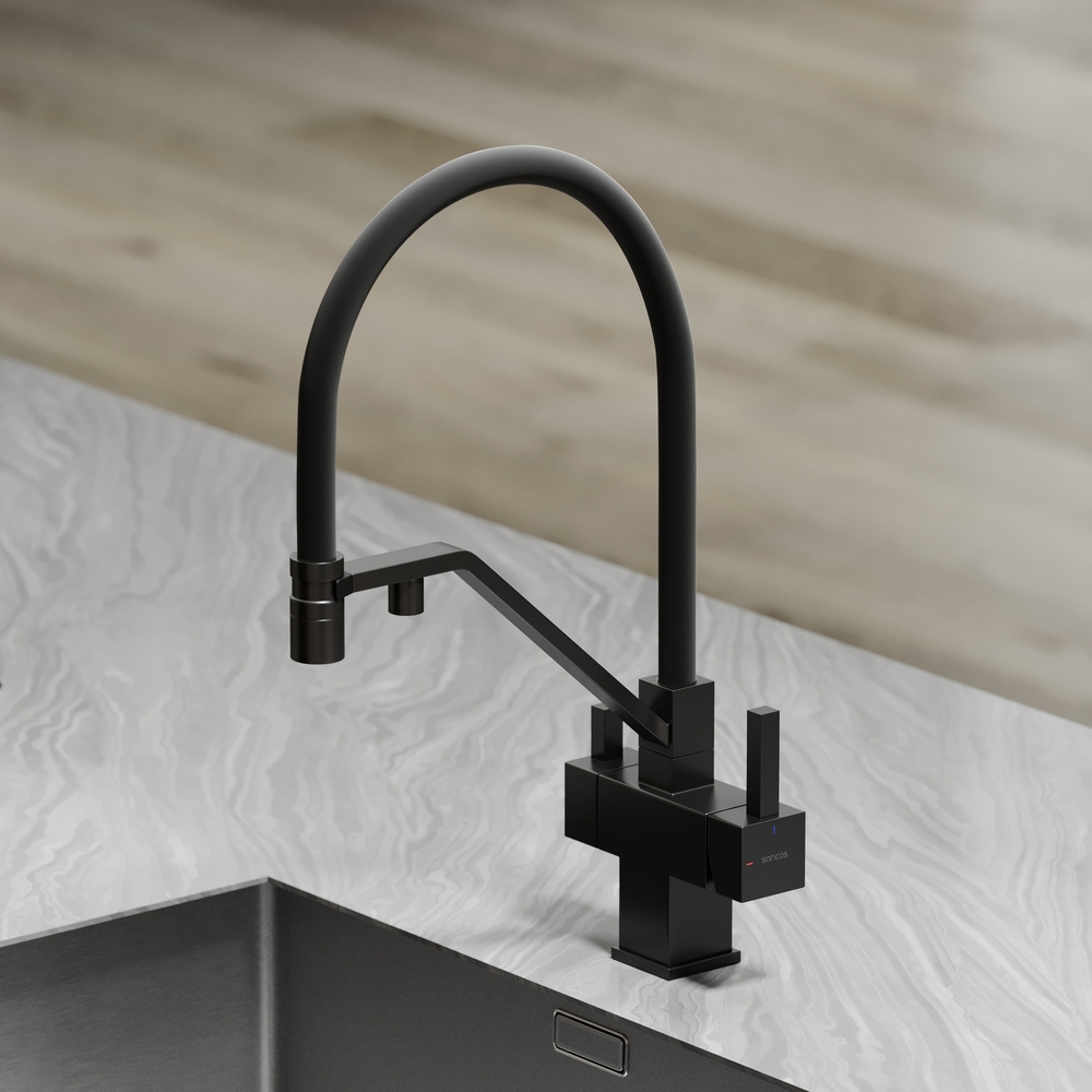 Смеситель для кухни Sancos Loro с гибким изливом, цвет матовый черный/черный, арт. SC4007MB