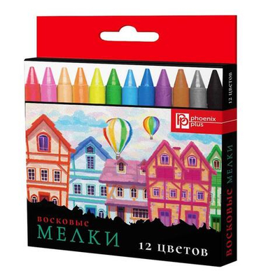 Мелки восковые 12цв "Домики" кругл (Феникс+)