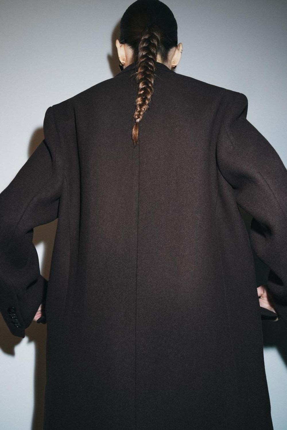 ZARA ДВУБОРТНОЕ ПАЛЬТО ОВЕРСАЙЗ ИЗ ШЕРСТИ — ZW COLLECTION, КОРИЧНЕВЫЙ