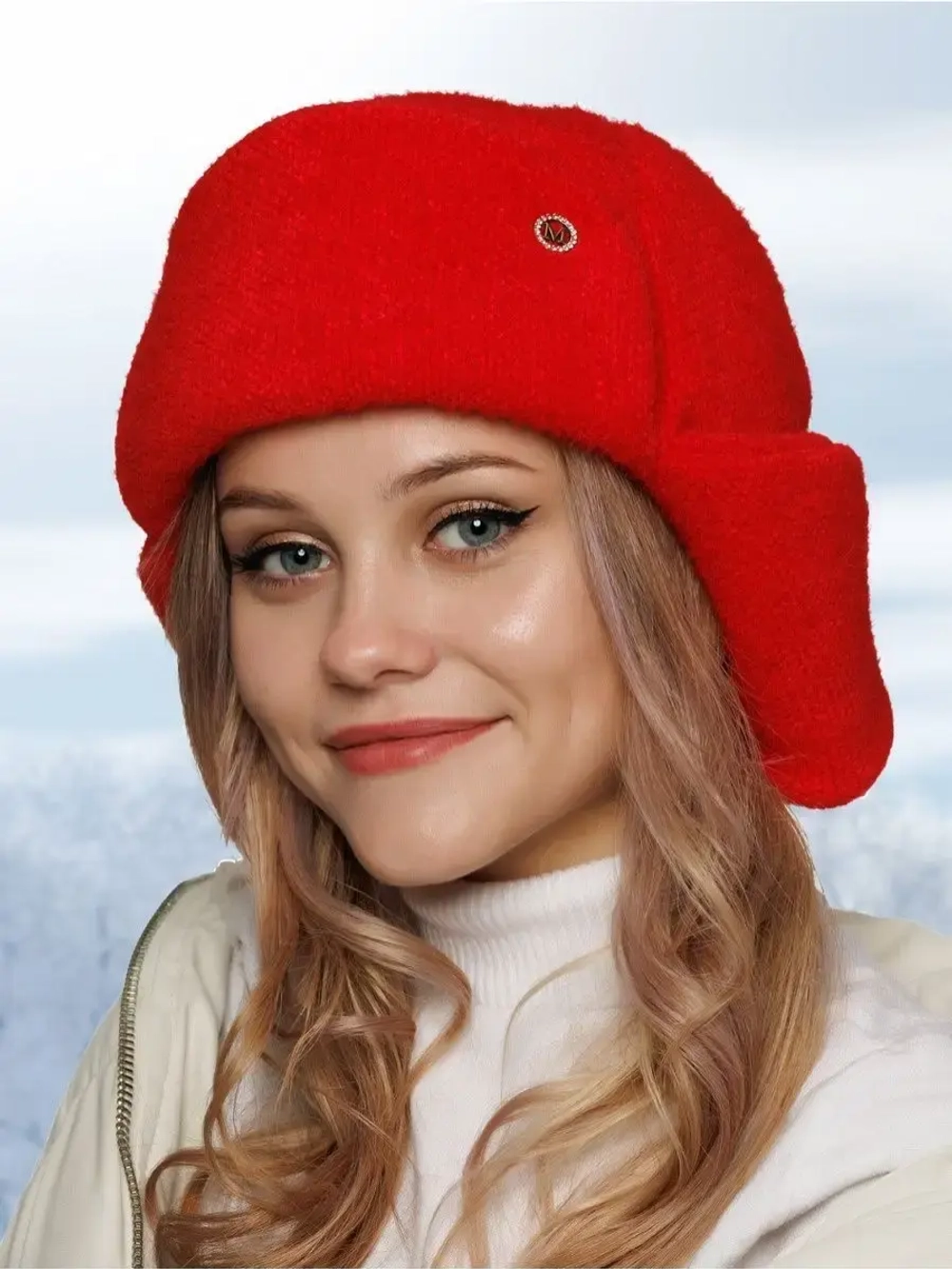 Шапка ушанка зимняя вязаная на флисе