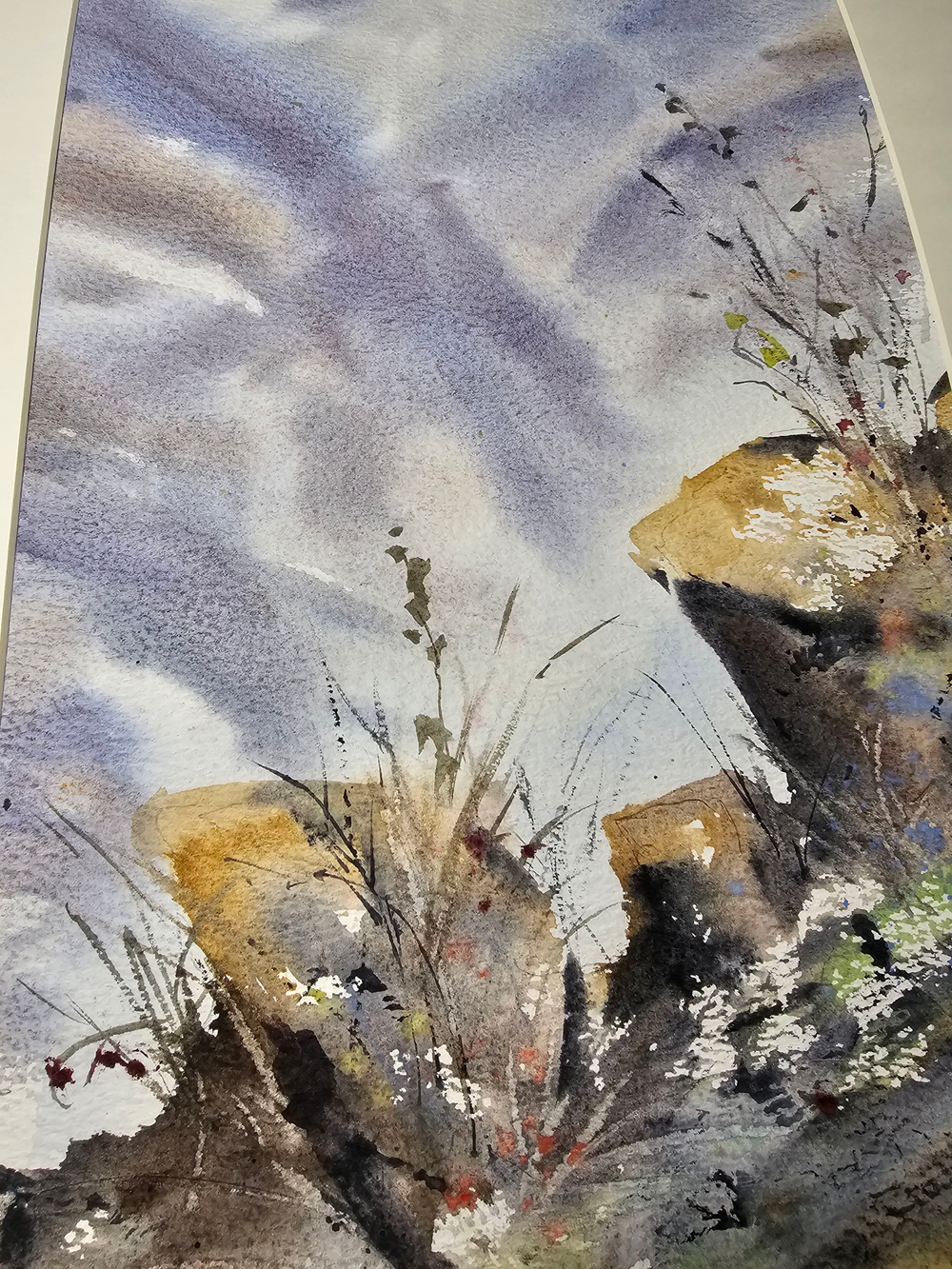 Картина авторская акварельная в паспарту 30х40 см на стену для интерьера "Туман в горах"