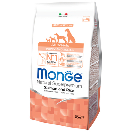 Monge Dog Monoprotein Puppy&Junior корм для щенков всех пород лосось с рисом 800г