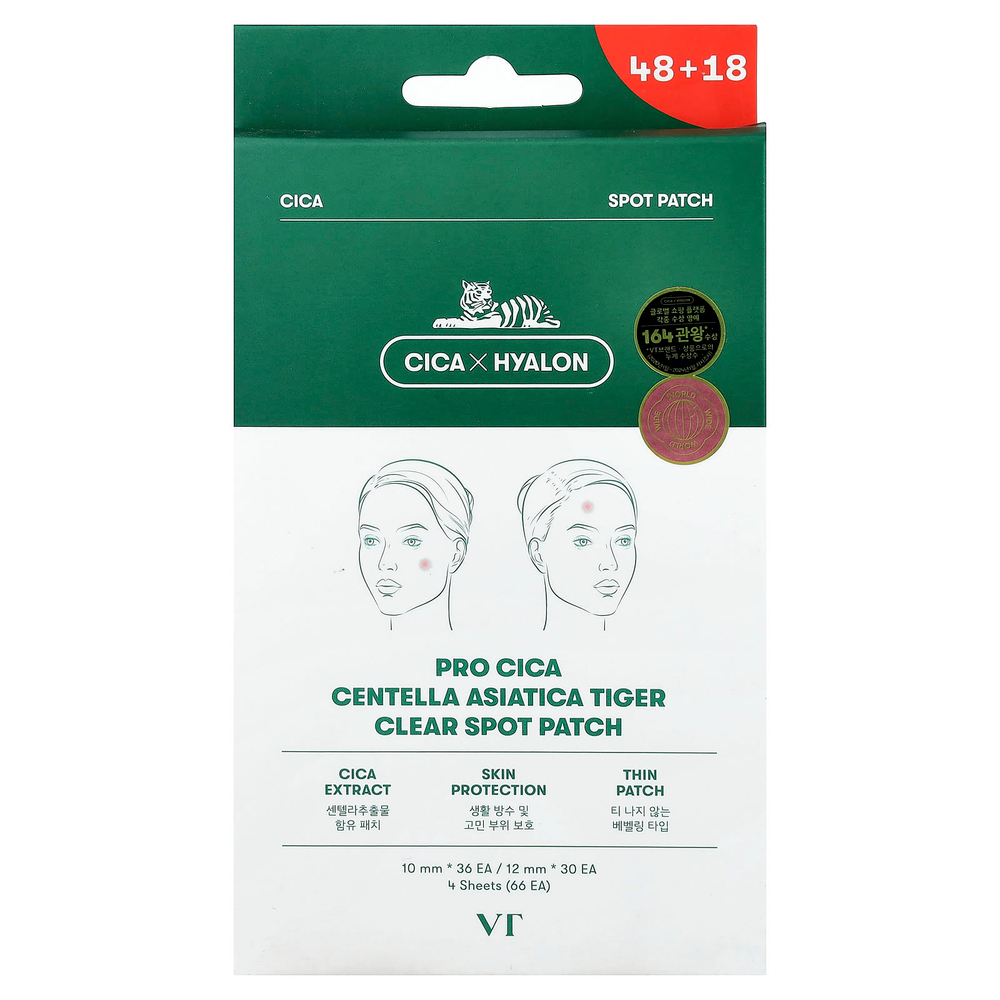VT Cosmetics, Pro Cica Centella asiatica Tiger, патчи для лица, 4 шт., 66 патчей