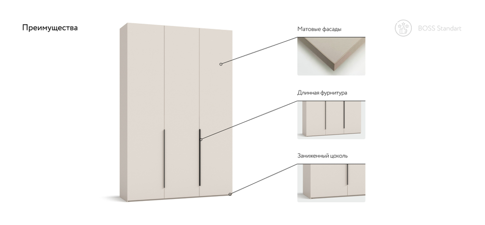 Шкаф BOSS STANDART 150 - 3Д Кашемир серый (последний экзмепляр)