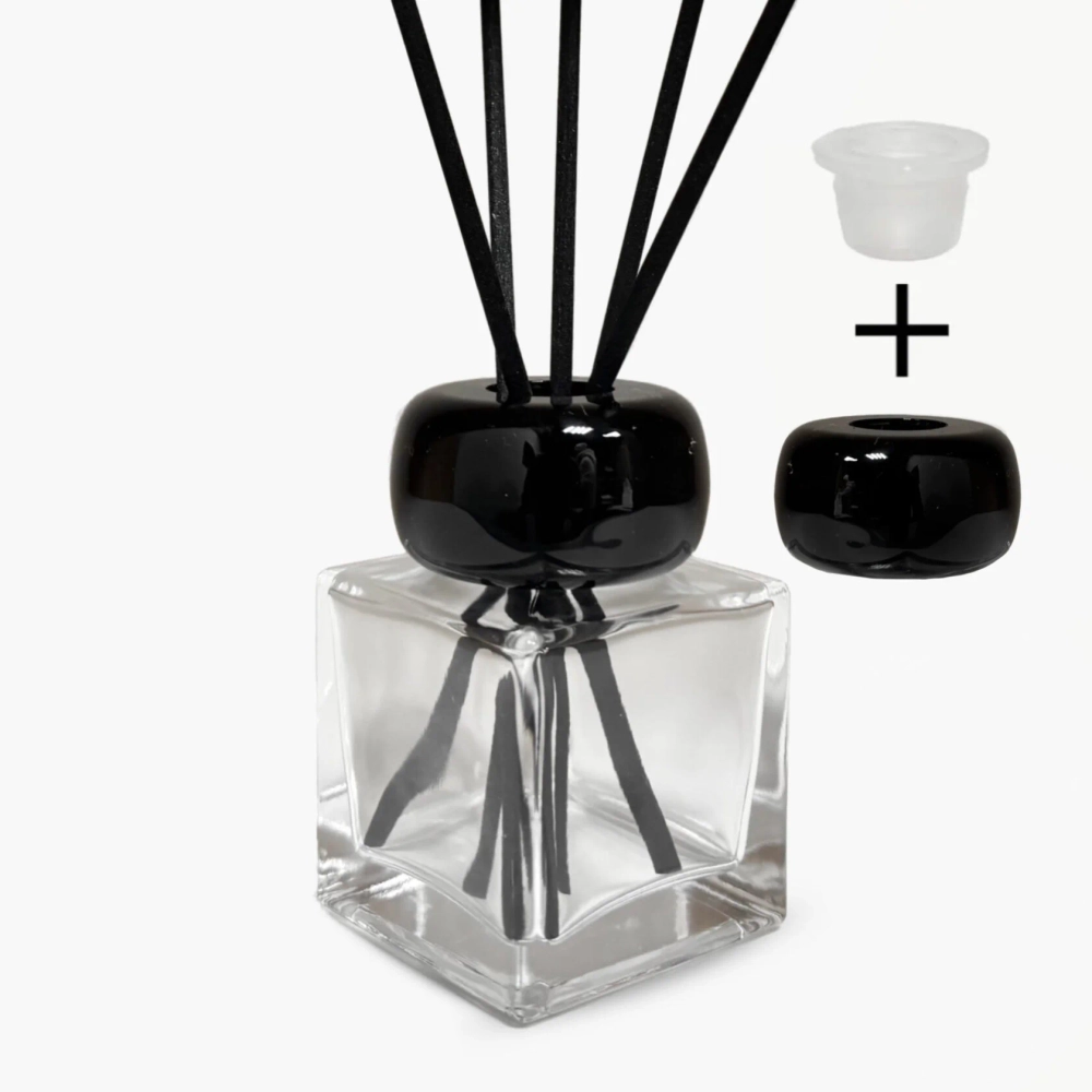 Комплект: Флакон для диффузора 50 мл прозрачный куб с черной крышкой Эллипс