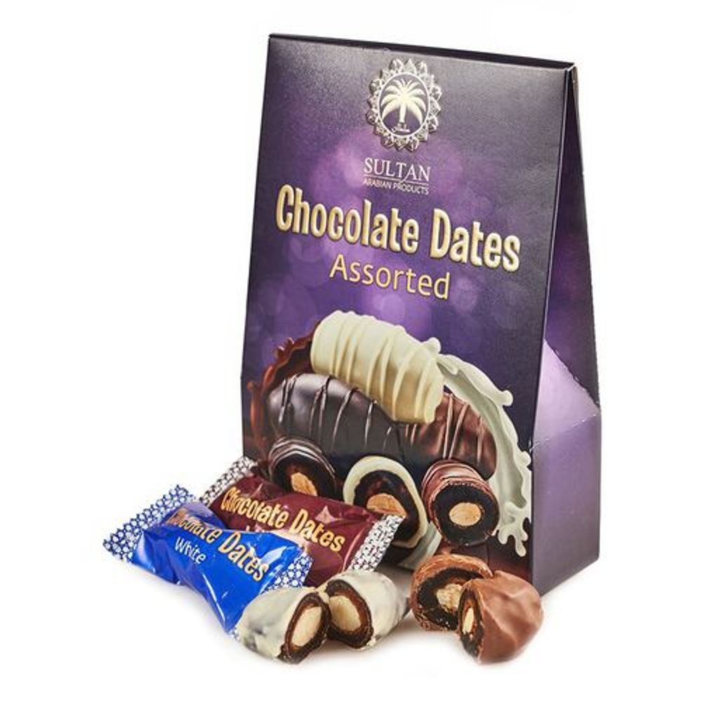 Финики с миндалем в белом/темном/молочном шоколаде Chocolate dates ASSORTED 250г