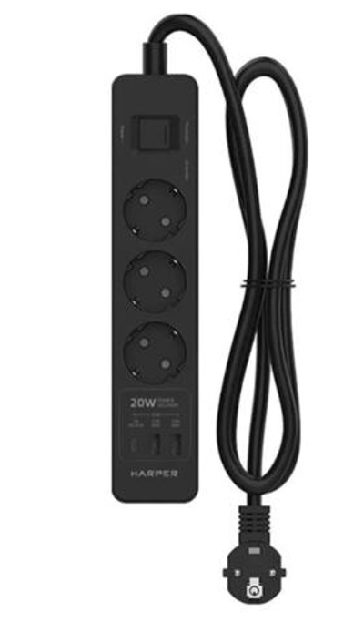Удлинитель  с USB зарядкой HARPER UCH-440 Black PD3.0