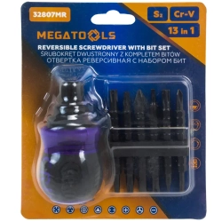 Отвертка реверсивная с набором бит специальных,в блистере MEGATOOLS MT-32807MR