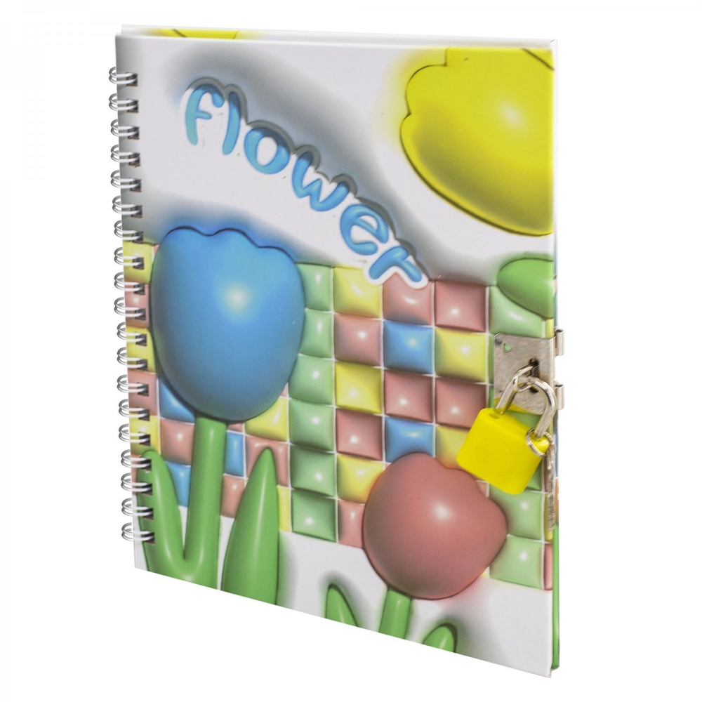 Блокнот в футляре, 18 см * 22 см, гребень, Alingar, мат.ламин, эффект 3D, ручка, замочек, диз. блок, линия, 45 л., "Тюльпаны", персиковый