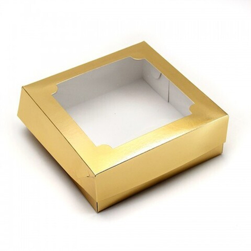 Коробка для зефира и печенья с окошком 200*200*50 (золото)