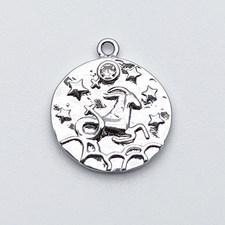 Подвеска Знак Зодиака Козерог, цвет серебро, фианит, размер 16*14 мм, цена за 1 шт