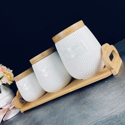 Lenardi 140-074 Набор из 3 банок 1000/600/320мл на подставке BAMBOO в под.уп.(х8)Фарфор