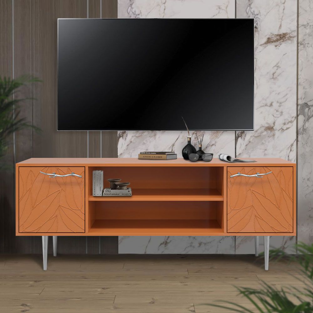 Тумба под ТВ Арт Колор leaves 155см Стайл Сильвер Томленый оранжевый