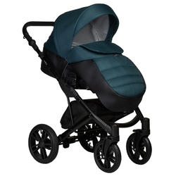 Детская коляска Indigo Mio S 2 в 1 06 черная кожа+изумрудный