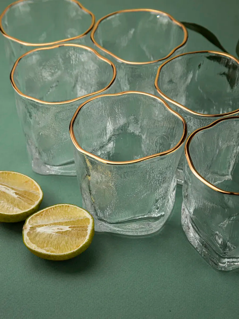 Набор изогнутых бокалов, лед, 250 мл. 6 шт с золотой каймой